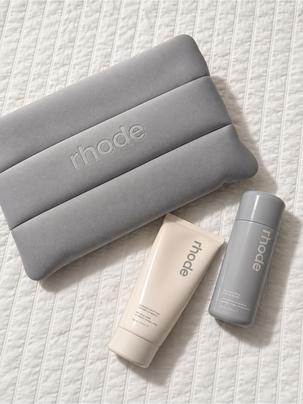 Rhode Women’s Skincare Set with Gray Pouch and Cream Cleanser